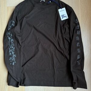 Burberry Dark Brown Long Sleeve Tee with Gray Accents